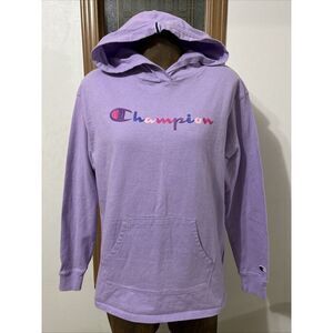 Purple Champion Hoodie Colorful Graphic Cotton Size Medium